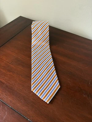 Gravata listrada masculina designer Brioni - 60+"longa - laranja, lavanda - 100% seda - Itália - Imagem 1 de 4