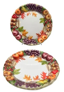 "2 bandejas de servir de acción de gracias de colección otoño otoño cosecha calabaza plástico redondo 11""" - Imagen 1 de 5