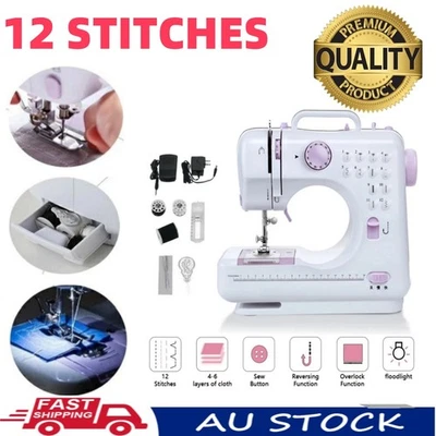 12 Stitches Mini Electric Sewing Machine Portable Overlock 2 Speeds Foot Pedal - image 1 of 4