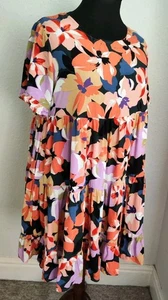 Roman Oversized Floral Frill Hem A-line Short Sleeve Dress Size 18 - Picture 1 of 12