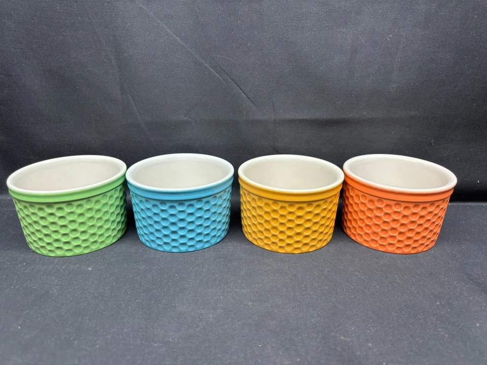 Set of 4 Colors ~ Crate And Barrel Ramekins  ~ 3 3/4" x 2 1/2" Deep - Image 1 of 4