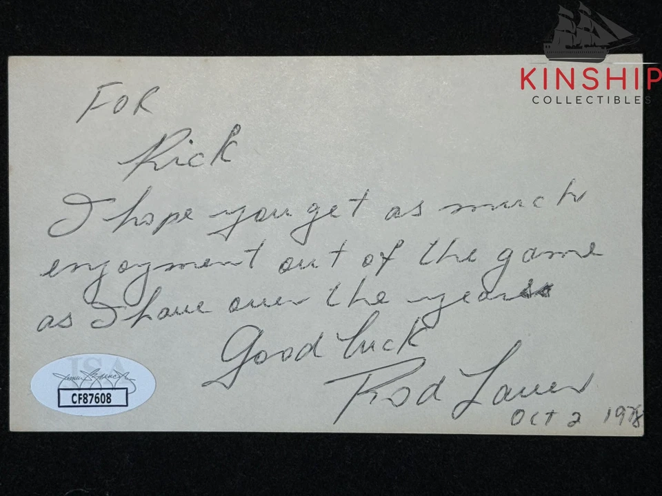 Rod Laver signed 3x5 Index Card JSA COA Inscribed Tennis Auto I156 - Image 1 of 1