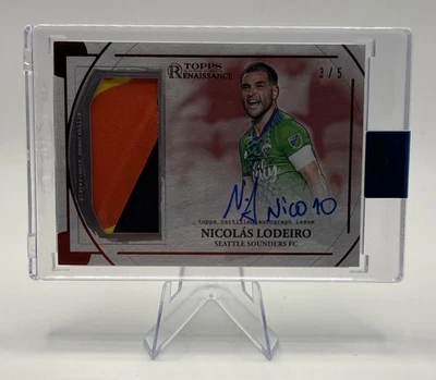 2022 Topps MLS Renaissance Auto Patch Nicolas Lodeiro Seattle SOUNDERS RED /5 - Image 1 of 2