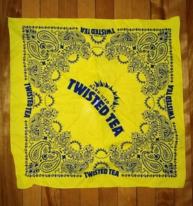 Yellow Bandana Featuring Twisted Tea Hard Iced Tea Logo. 21" x 21". Blue Letters - Picture 1 of 13
