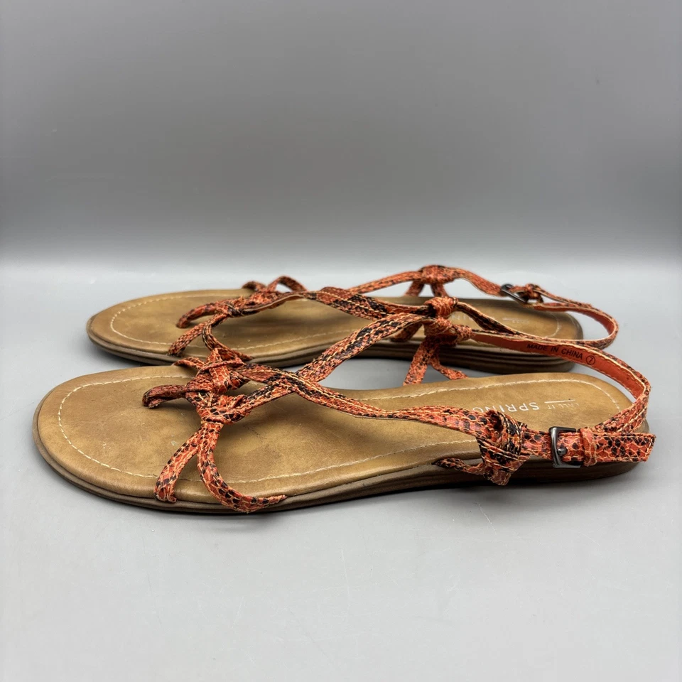 Call It Spring Sandals Women’s Size 7 Orange Black Snake Print Buckle - Image 1 of 4