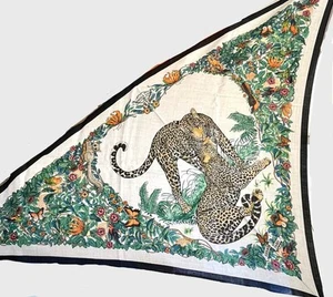 HERMES Giant Triangle Cashmere Silk Scarf Shawl Jungle Love Natural w/Box R9845 - Picture 1 of 6