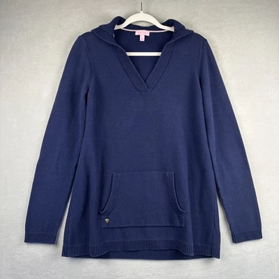 Suéter con Capucha Lilly Pulitzer Para Mujer Talla Grande Azul Marino Cuello en V Pullover Túnica Preppy Foto 1 de 4