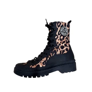 Versace Jeans Couture Black & Beige Leopard Magnetar Boots 39/8.5us  - Bild 1 von 9