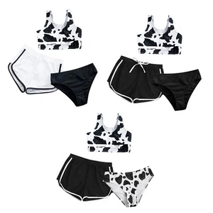 Kids Girls Swimsuit Cow Print Swimwear Tank Bathing Suit Shorts Beachwear Set - Picture 1 of 26