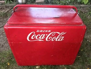 Vintage Coca Cola Cavalier Red Metal Cooler With Opener Amd Tray - Picture 1 of 12