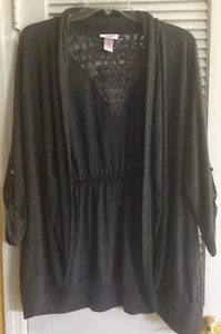 LOOP 18 Knit/Lace Open Front Cardigan  Gray 21/23 - Picture 1 of 6