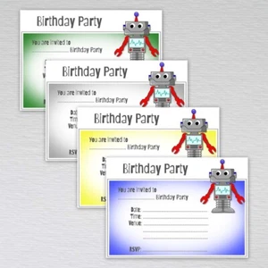 Robot Birthday Party Invitations Cards Boys Girls Kids Pack Invites Envelopes - Picture 1 of 13