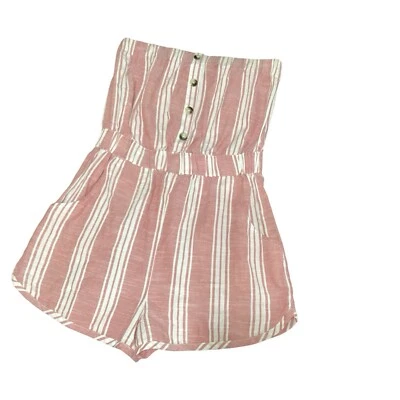 Derek Heart Stripped Pink/White Strapless ElasticWaist Short Romper Juniors Sz M - Image 1 of 4