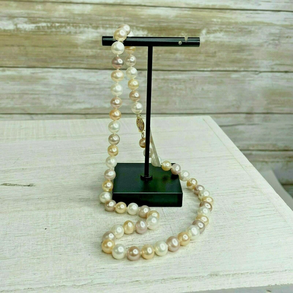 Colar de pérolas cultivadas multicoloridas de ouro amarelo 14K da Guerra Mundial 16"" - Imagem 1 de 1