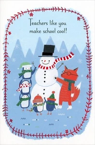 Holiday THANK YOU Card FOR TEACHER, Snowman Animals by American Greetings +✉ - Picture 1 of 5