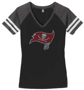 Women's Tampa Bay Buccaneers Football Ladies Bling V-neck Shirt Size S-4XL Bucs
