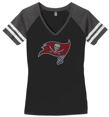Women's Tampa Bay Buccaneers Football Ladies Bling V-neck Shirt Size S-4XL Bucs Cover