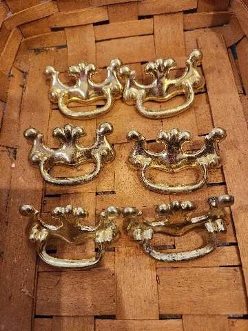 Vintage Set Of 6 Brass Tone Furniture Hardware, Salvaged 2 1/2 inch inside Cover