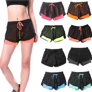 Women Sport Mesh Breathable Shorts Double Layer Jogging Yoga Outdoor Gym - Picture 1 of 14