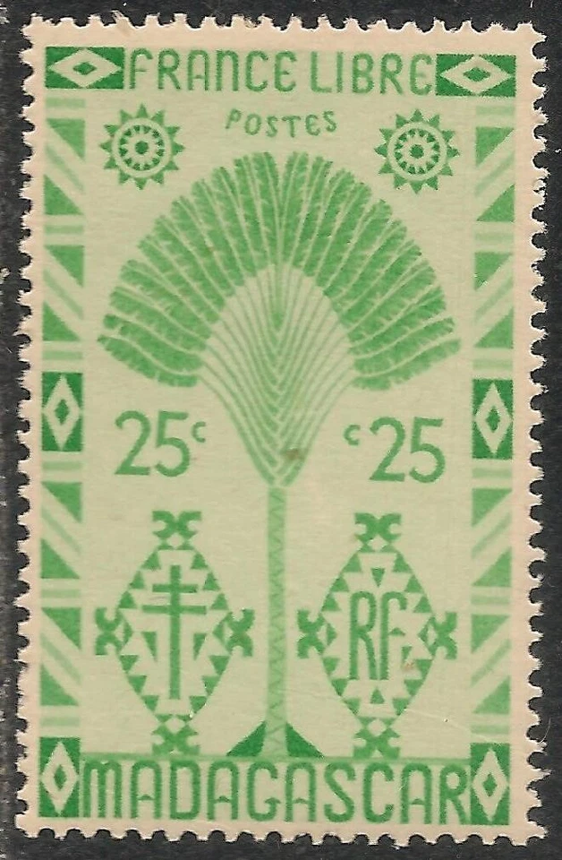Madagascar (French) #243 (A16) VF MINT LH - 1943 25c Traveler's Tree - Image 1 of 1