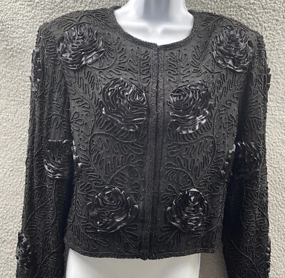 Bolero Night Vogue Mujer Talla Grande 100% Seda Encogerse de hombros Lentejuelas Floral Cuentas India Foto 1 de 4