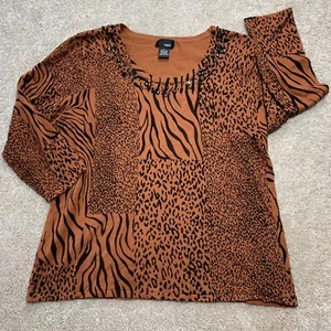 NEXT Animal Print Women's Top Large Leopard Beaded Zebra 3/4 Sleeve Mob Wife - Picture 1 of 11
