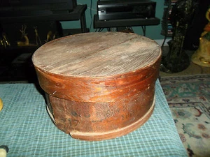 Antique NEW YORK Primitive Round Wood Cheese Box W/ Lid - Picture 1 of 6