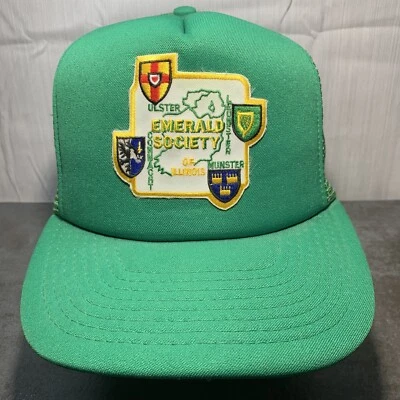 Boné caminhoneiro Emerald Society of Illinois vintage malha 2 tons verde Snapback H5 - Imagem 1 de 4