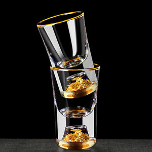 Luxury Crystal Glass Vodka Glass Sake Glass Bar Bottom Gold Foil Glass Tea Cup