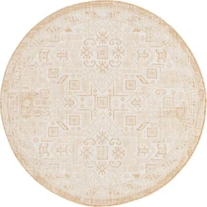 Outdoor Aztec Collection Area Rug Coba 5' 3" Round Natural/ Ivor - Picture 1 of 7