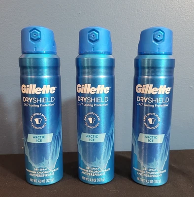 Lote de 3 antitranspirantes Gillette DryShield ARCTIC ICE spray seco 4,3 oz CADUCIDAD 11/25 Foto 1 de 4