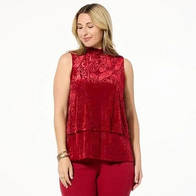 Camiseta sin mangas Red Burnout Terciopelo Cuello Simulado Talla 1X Navidad DG2 por Diane Gilman Nueva Foto 1 de 3