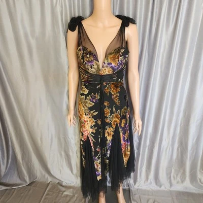Vintage 1980s Diane Freis Dress Size 6 Asymmetrical Hand Beaded Burnout Velvet - Image 1 of 4