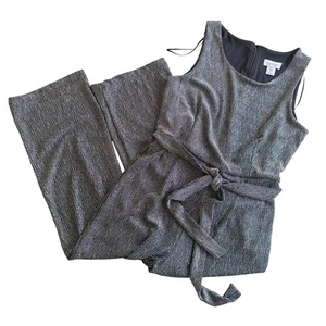 Nicole Miller Jumpsuit Damen Large schwarz glitzernd metallic mit Gürtel - Bild 1 von 11