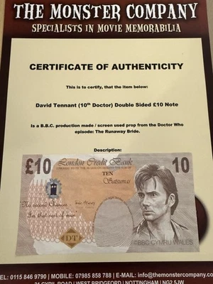 DOCTOR WHO 10 Satsumas Note David Tennant with Monster Company  COA - Image 1 of 4