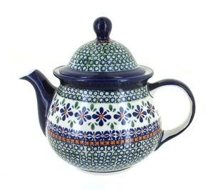 Blue Rose Polish Pottery Mosaic Flower Large Teapot - Picture 1 of 1
