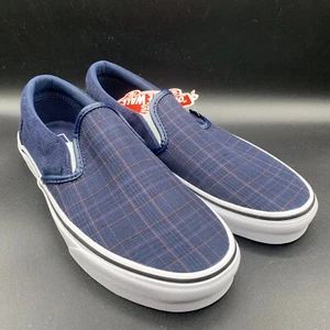 Vans Blue Plaid Classic Slip Ons Womens Size 8.5 Mens 7 NWT - Picture 1 of 7