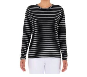 Time and Tru Women's Long Sleeve Core T-Shirt size Large Striped Black White New