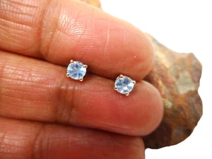 Round Blue AQUAMARINE  Sterling  Silver  925  Gemstone Stud Earrings - 4 mm - Picture 1 of 6