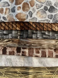 Architectural Detail Medley Fabric 7 Coordinating FQ Keepsake Pebbles Brick Wood - Picture 1 of 4