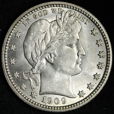 1909 Barber Silver Quarter GEM BU *UNCIRCULATED* MS E216 AUCFM - Image 1 of 2