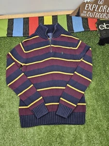 Polo Ralph Lauren Youth Sweater Quarter Zip Vtg Size L (16-18) Striped Classic - Picture 1 of 8