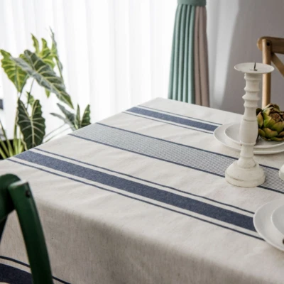 Cotton Linen Table Cover Striped Square Rectangular Tablecloth for Kitchen - Image 1 of 4