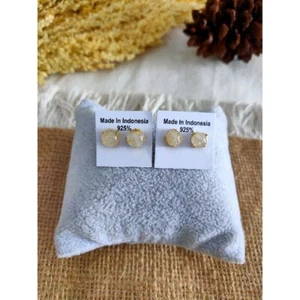 Rutilated Quartz Natural Handmadi Bali Java Pierce Stud Earrings Princess Party - Picture 1 of 7