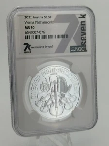 2022 Austria Vienna Philharmonic NGC MS70 Seven K Holder 1 oz Silver Round - Picture 1 of 4