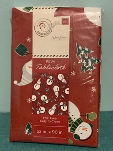 Santa's Workshop Christmas Snowman Red Vinyl Rectangle 52" x 90" Tablecloth NEW - Picture 1 of 1