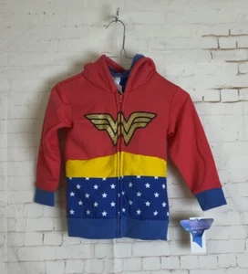 DC Wonder Woman Toddler Red Yellow Blue Hoodie Fleece Full Zip Jacket Size 3t - Picture 1 of 2