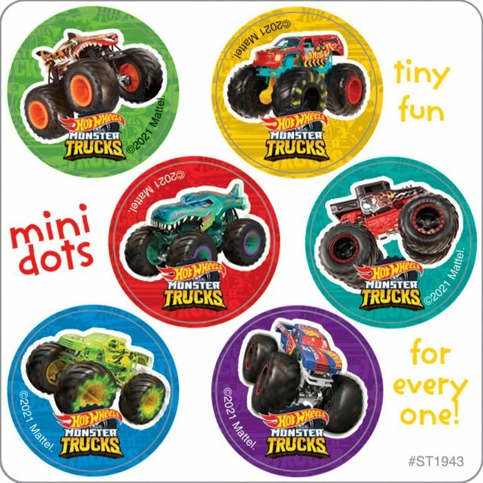 SANDYLION 150 Mini Hot Wheels Monster Trucks Stickers, Each 7/8" Round