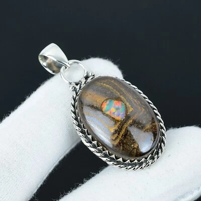 Natürlich Boulder Opal Edelstein Anhänger 925 Sterlingsilber Handgemacht Schmuck - Bild 1 von 4