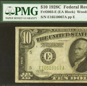 1928C $10 FRN PMG 20 - Redeemable in Gold - Light Green Seal - Scarce Richmond - Picture 1 of 3